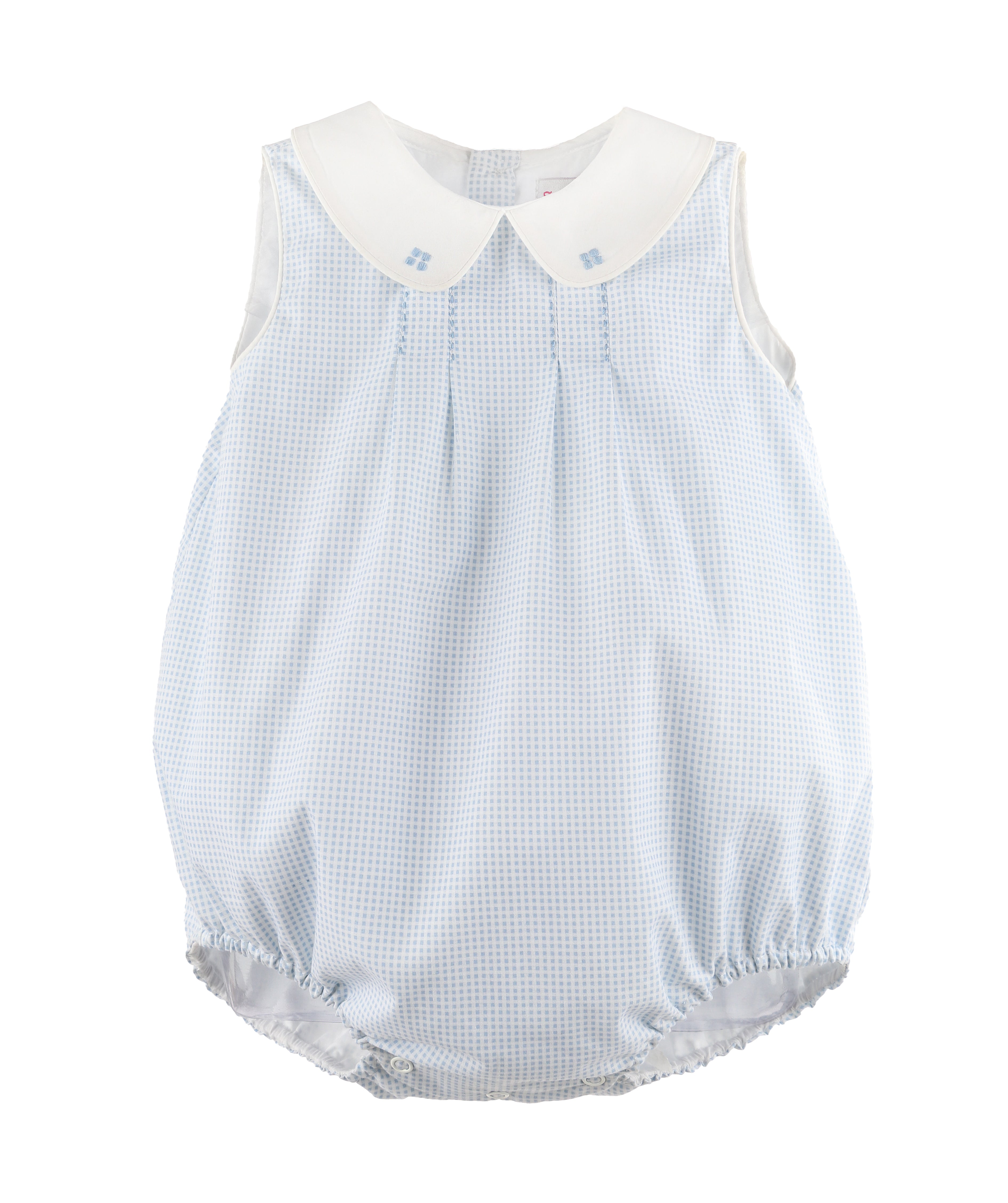 Classic Blue Gingham Baby Bubble Romper with Peter Pan Collar