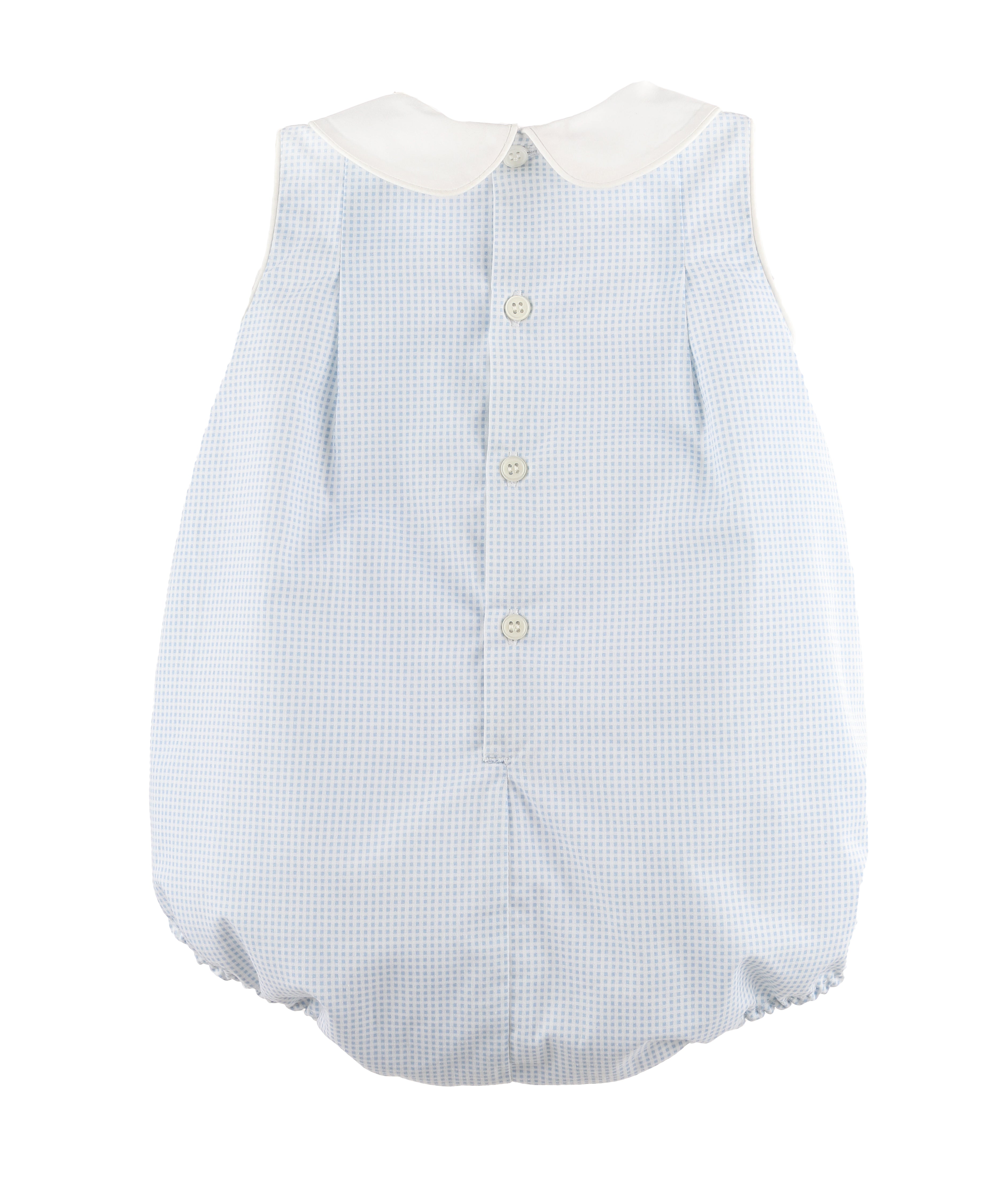 Classic Blue Gingham Baby Bubble Romper with Peter Pan Collar