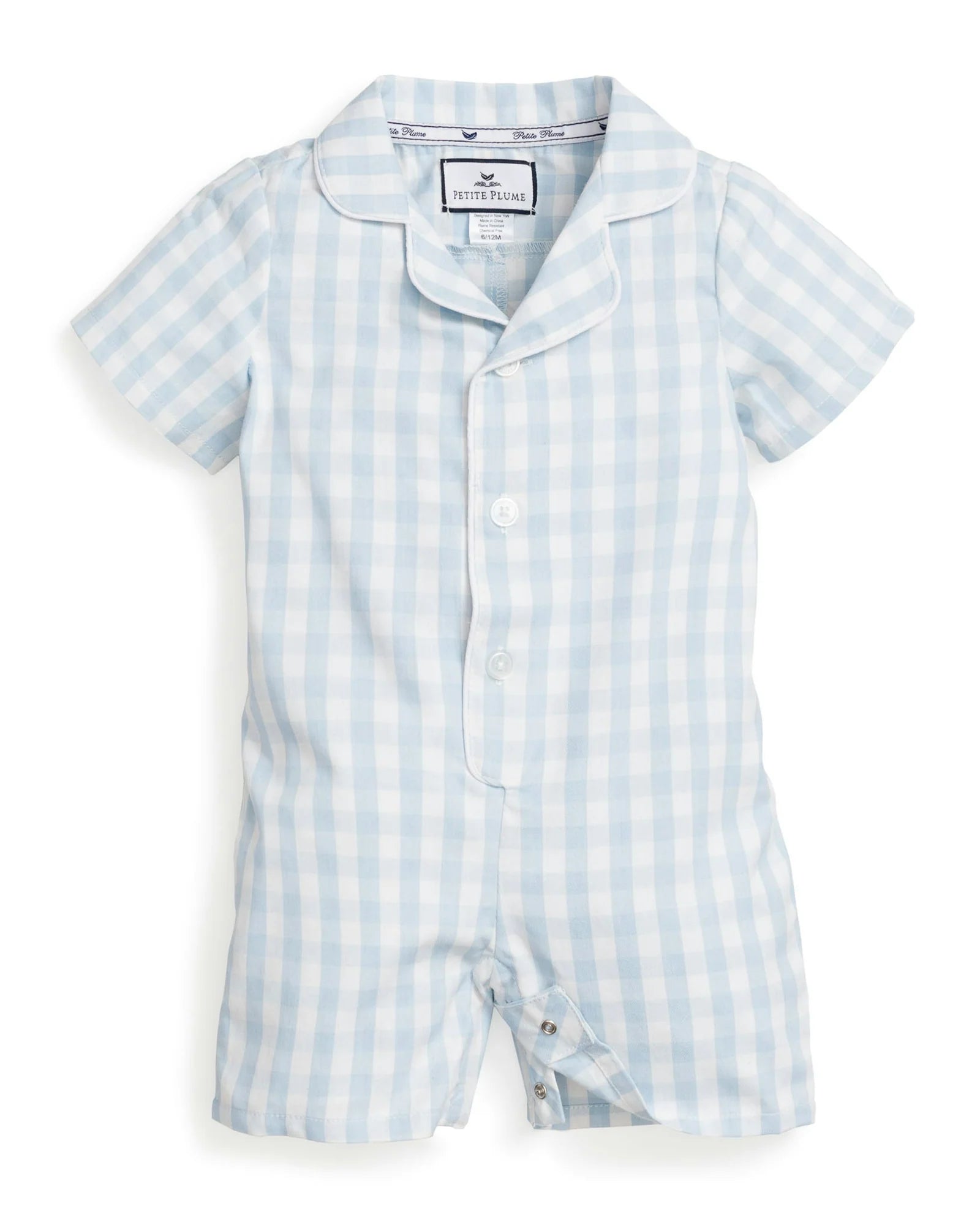 Baby's Twill Summer Romper in Light Blue Gingham
