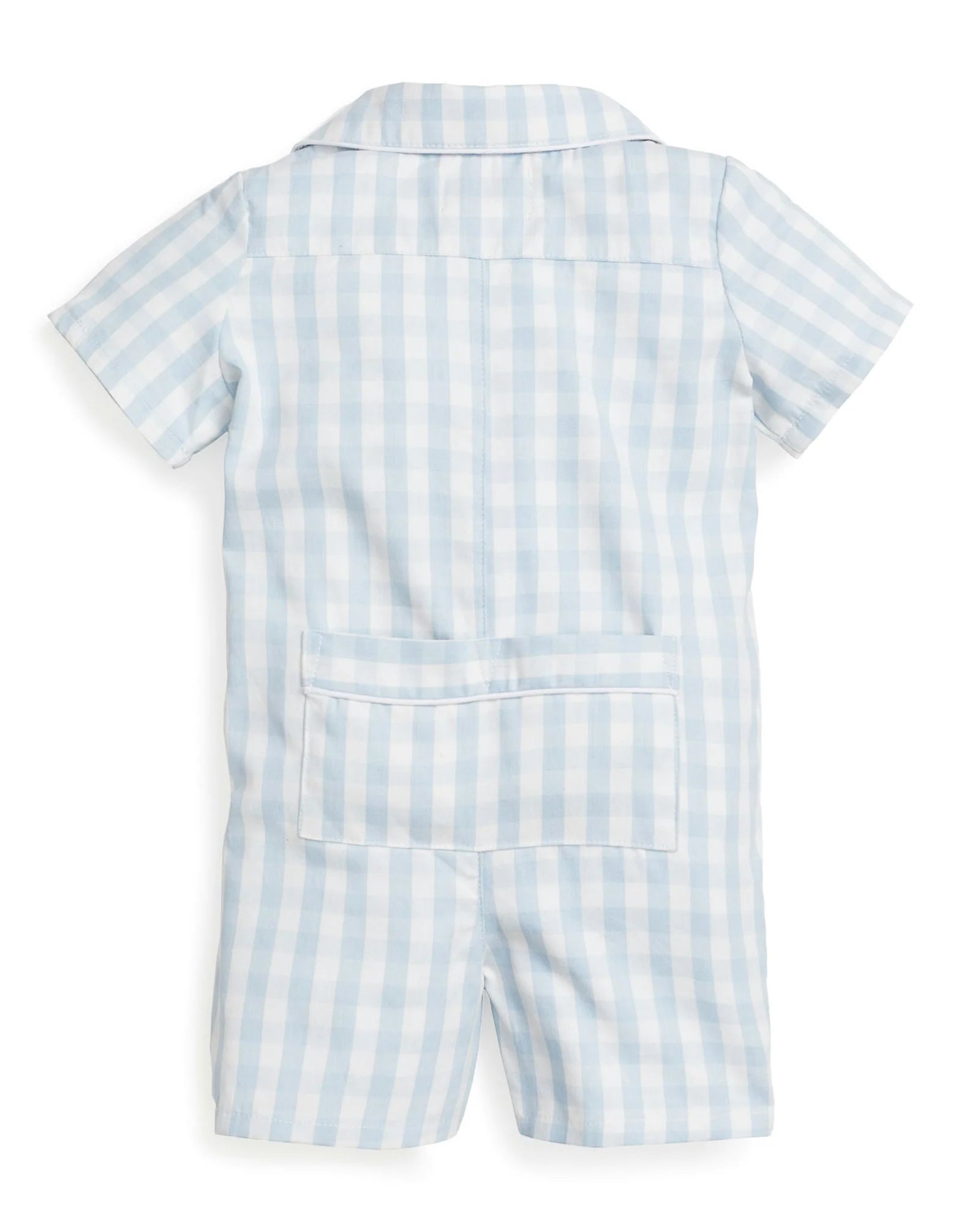 Baby's Twill Summer Romper in Light Blue Gingham