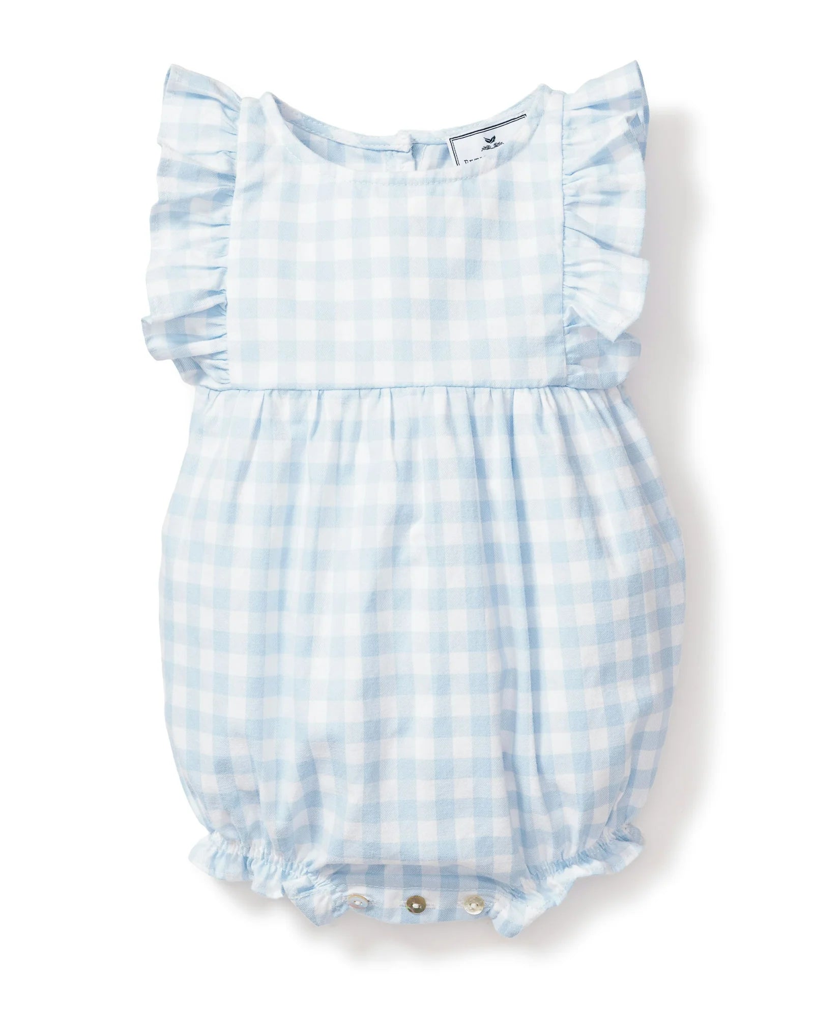 Baby's Twill Ruffled Romper in Light Blue Gingham