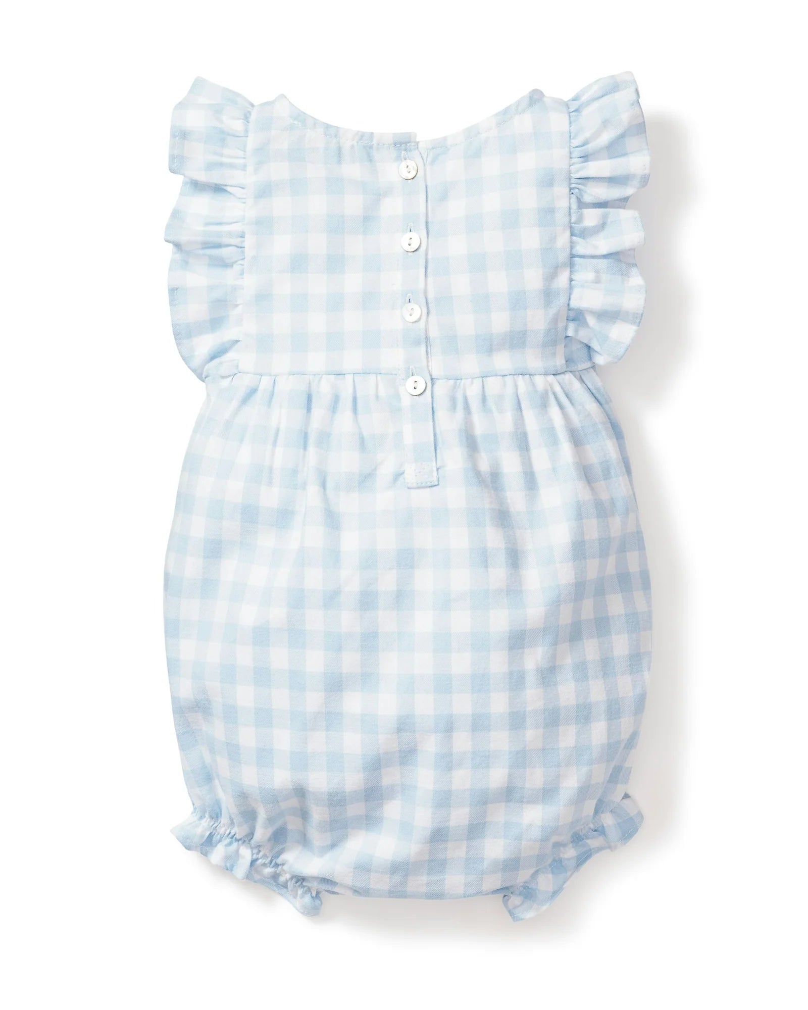 Baby's Twill Ruffled Romper in Light Blue Gingham