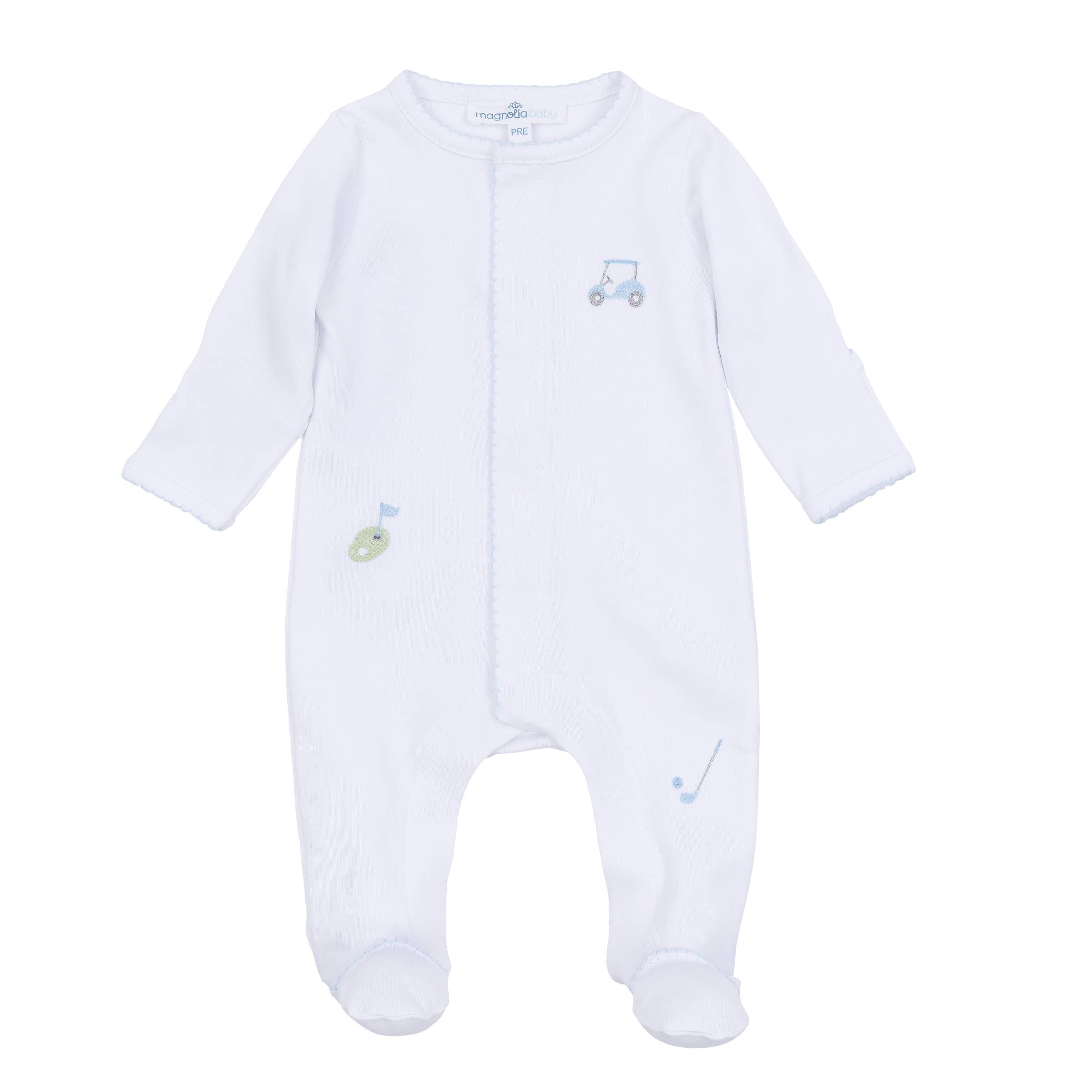 Tiny Tee Time Embroidered Footie - Light Blue