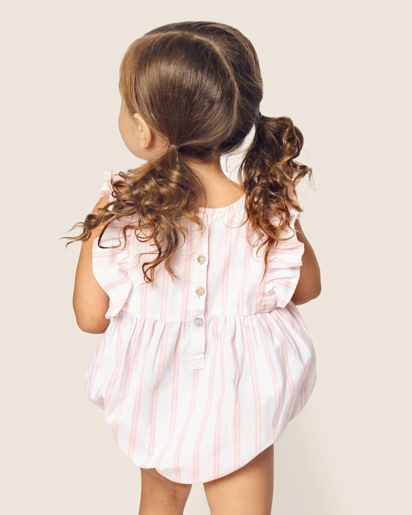 Baby's Twill Ruffled Romper in Pink and White Stripe