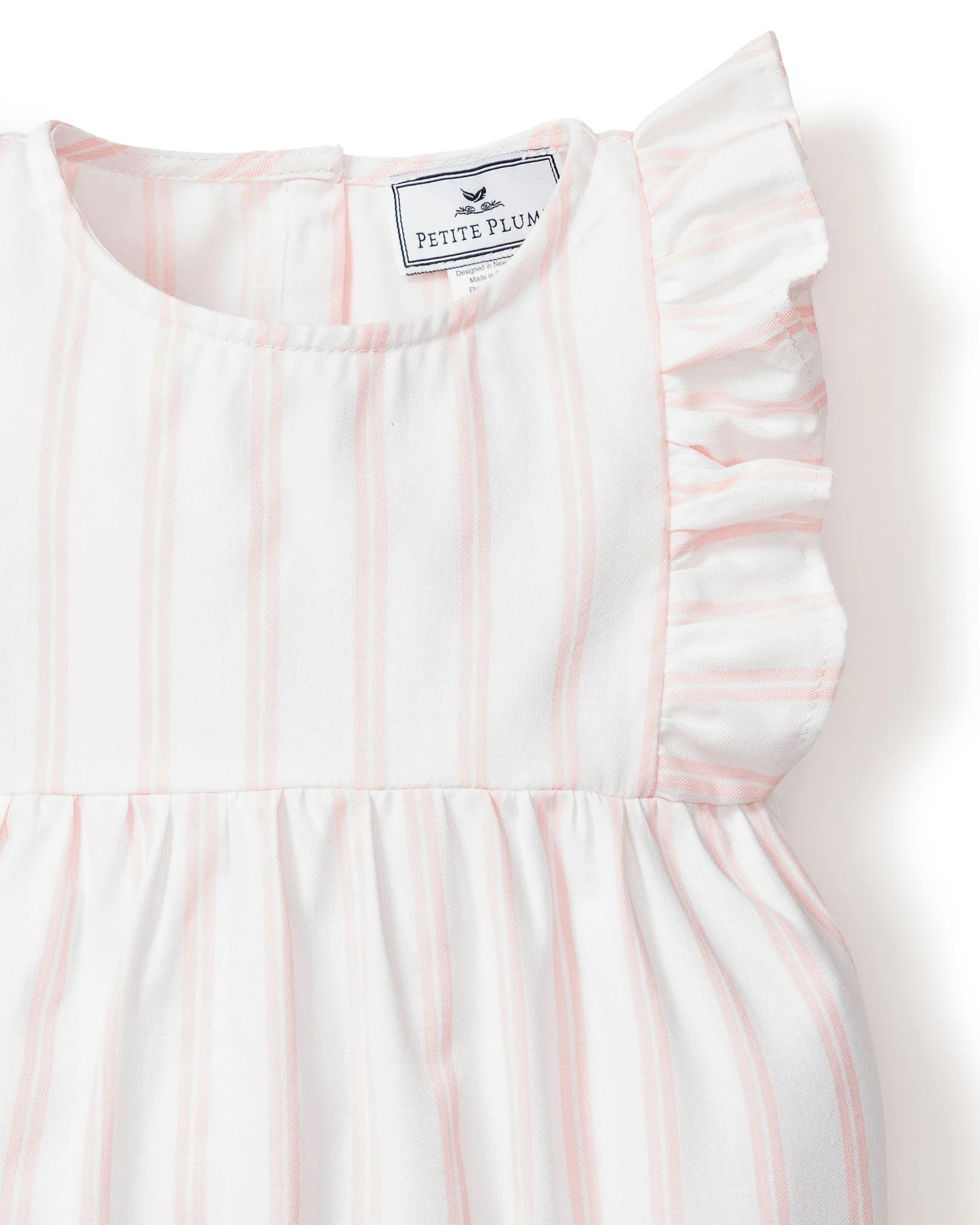 Baby's Twill Ruffled Romper in Pink and White Stripe