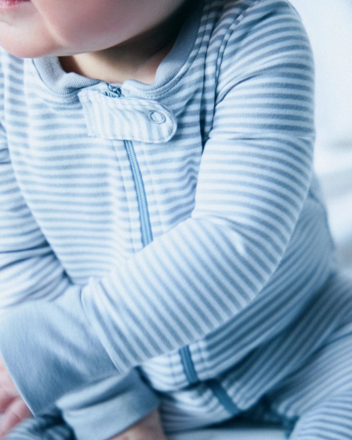 Baby's Pima Ruffle Collar Romper in Blue Stripes