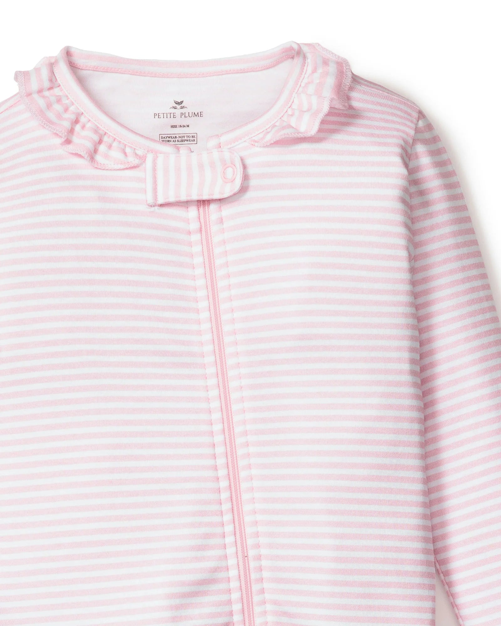 Baby's Pima Ruffle Collar Romper in Pink Stripes